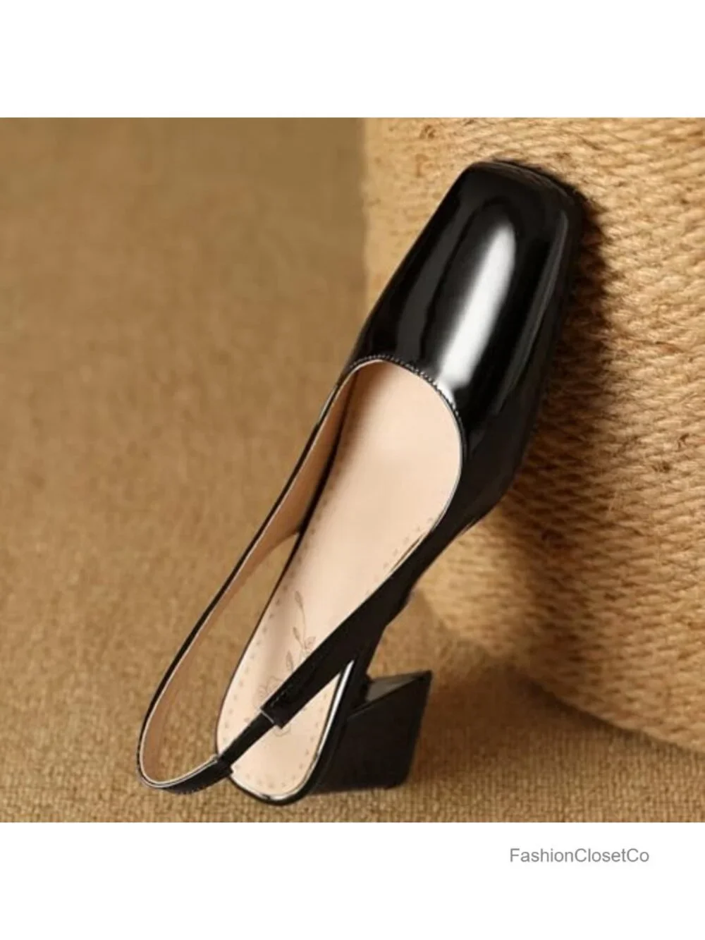 Chunky Block Heel Square Toe Slingback Pumps Women's Office Wedding Shoes